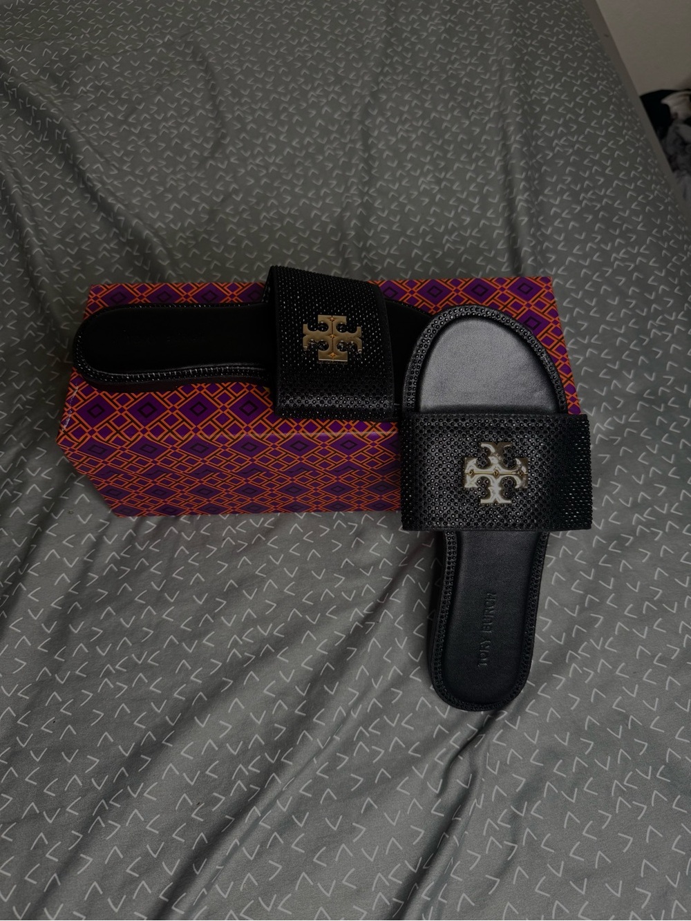 Tory Burch Black Perforated Logo Slide Sandals